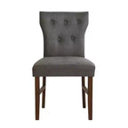 Chaise de salle à manger en bois brun avec assise en lin rembourrée