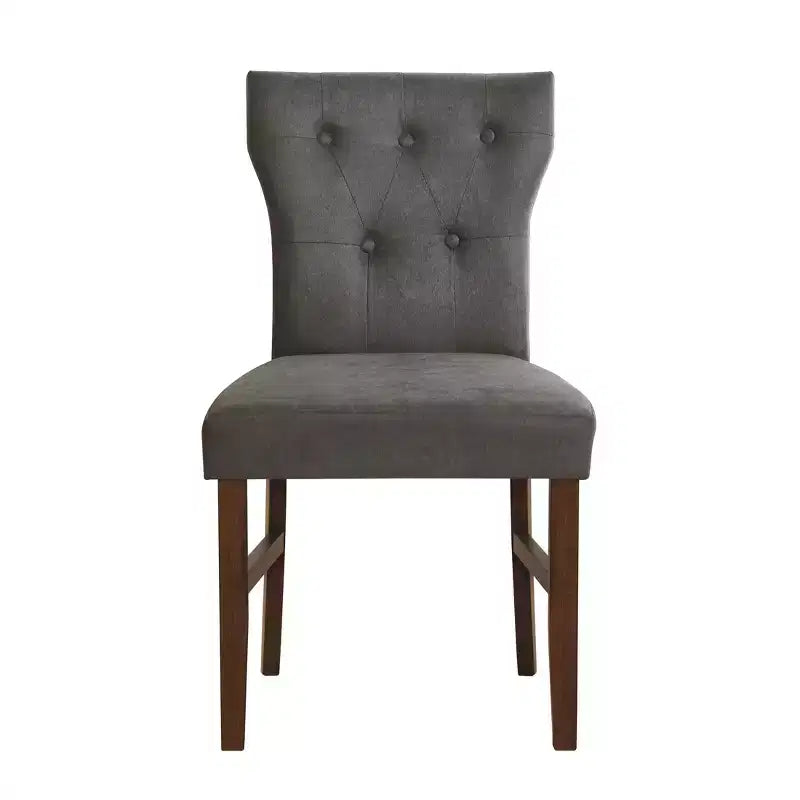 Chaise de salle à manger en bois brun avec assise en lin rembourrée