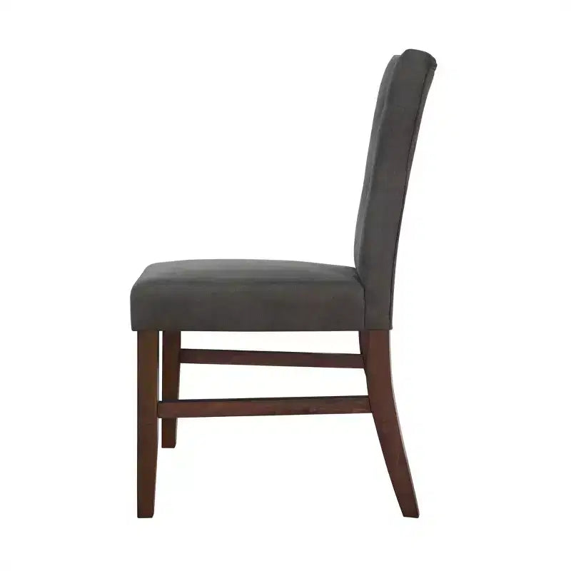 Chaise de salle à manger en bois brun avec assise en lin rembourrée