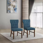 Chaise de salle à manger en bois brun avec assise en lin rembourrée