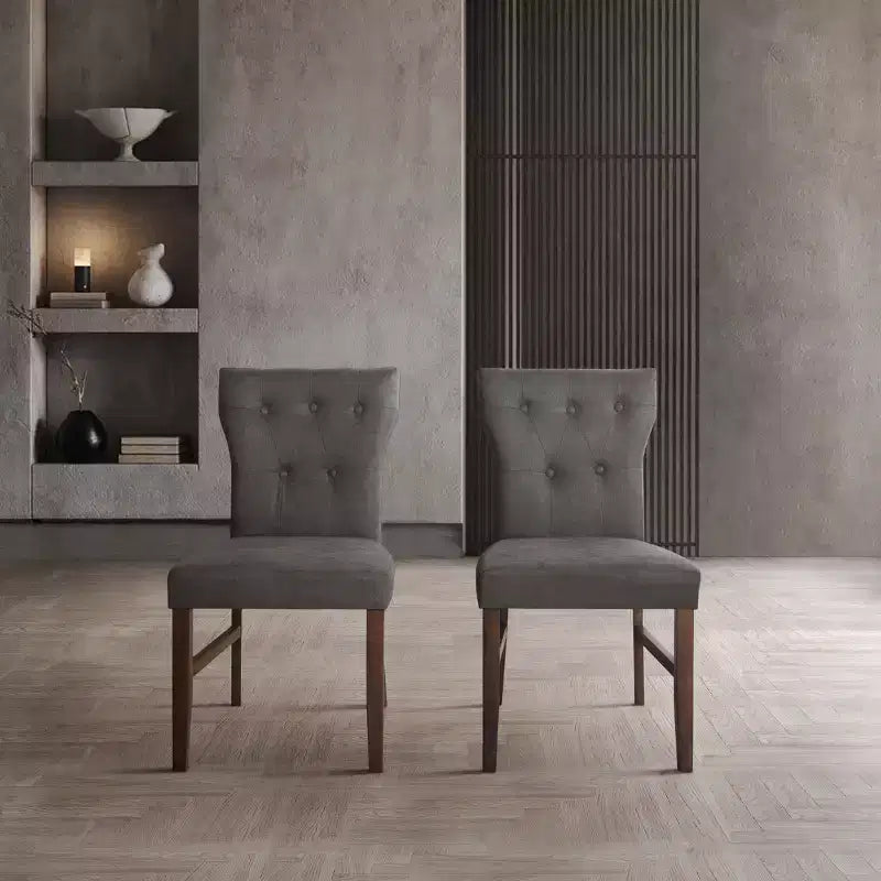 Chaise de salle à manger en bois brun avec assise en lin rembourrée