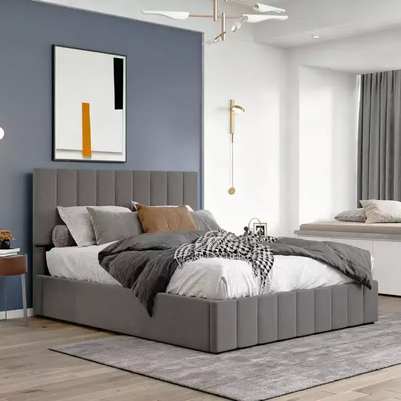 Luxystar Full Size Upholstered Platform Bed with Hydraulic Lift and Storage