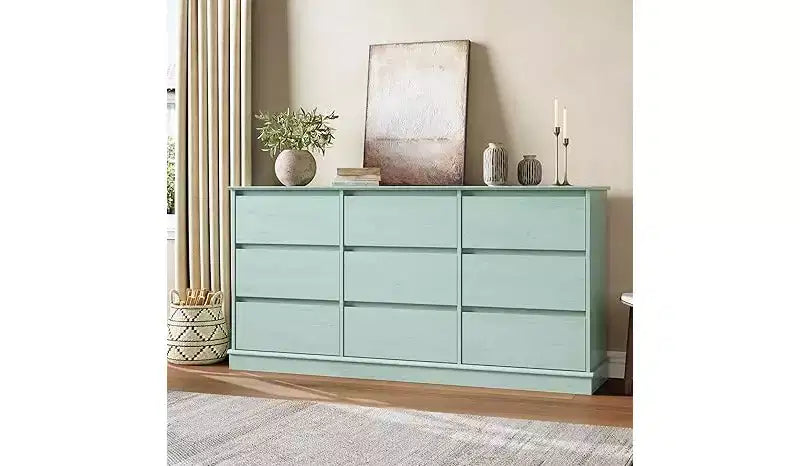 Commode à 9 tiroirs, chiffonnier avec tiroirs profonds, grande commode double pour placard avec plateau large, commode haute en bois pour salon et chambre
