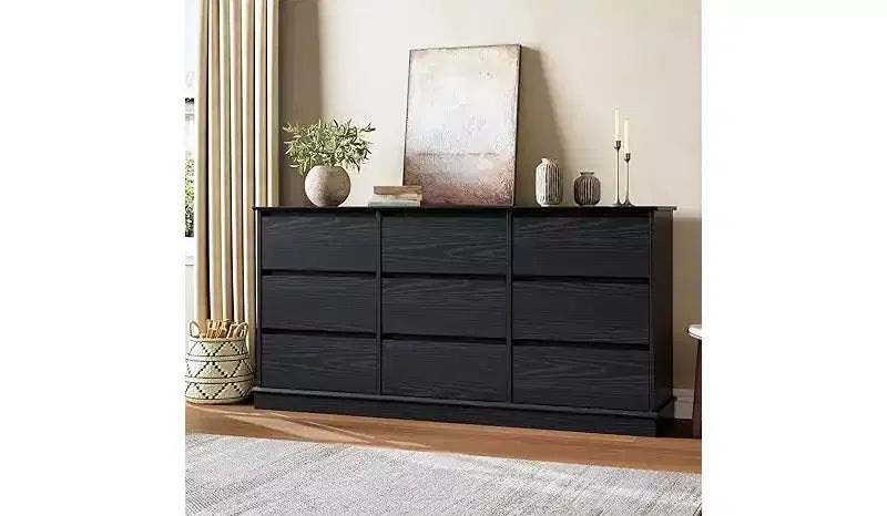 Commode à 9 tiroirs, chiffonnier avec tiroirs profonds, grande commode double pour placard avec plateau large, commode haute en bois pour salon et chambre