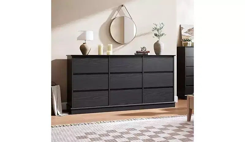 9 Drawer Dressers,Chest of Drawers with Deep Drawers,Large Double Dresser for Closet with Wide Top,Tall Wooden Dresser for Living Room, Bedroom