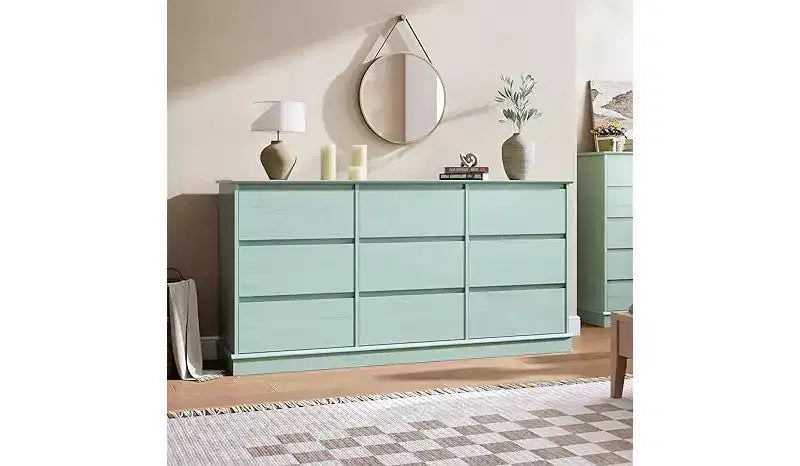 Commode à 9 tiroirs, chiffonnier avec tiroirs profonds, grande commode double pour placard avec plateau large, commode haute en bois pour salon et chambre