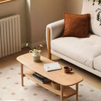 MAYEERTY Solid Wood Oval Coffee Table with Double Shelf and Storage for Living Room Home Office, Easy Assembly