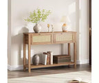 Console pour entrée, table d'entrée en rotin avec 2 tiroirs, table de canapé bohème à 2 niveaux avec rangement, table de couloir/hall d'entrée, mobilier de maison