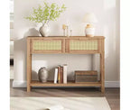 Console pour entrée, table d'entrée en rotin avec 2 tiroirs, table de canapé bohème à 2 niveaux avec rangement, table de couloir/hall d'entrée, mobilier de maison