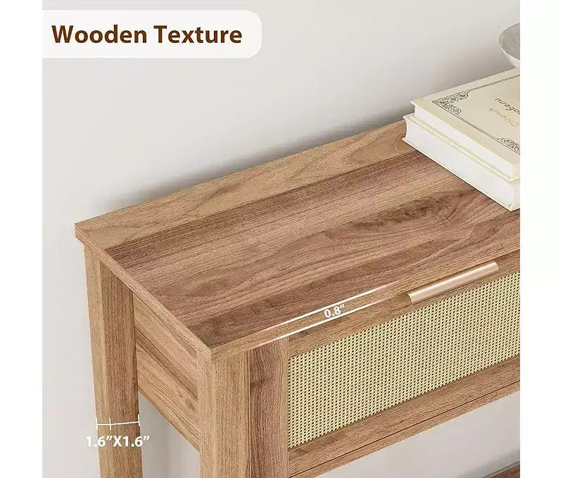 Console pour entrée, table d'entrée en rotin avec 2 tiroirs, table de canapé bohème à 2 niveaux avec rangement, table de couloir/hall d'entrée, mobilier de maison