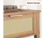 Console pour entrée, table d'entrée en rotin avec 2 tiroirs, table de canapé bohème à 2 niveaux avec rangement, table de couloir/hall d'entrée, mobilier de maison