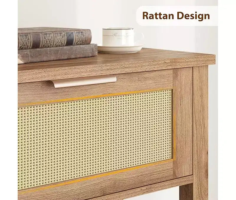 Console pour entrée, table d'entrée en rotin avec 2 tiroirs, table de canapé bohème à 2 niveaux avec rangement, table de couloir/hall d'entrée, mobilier de maison