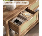 Console pour entrée, table d'entrée en rotin avec 2 tiroirs, table de canapé bohème à 2 niveaux avec rangement, table de couloir/hall d'entrée, mobilier de maison