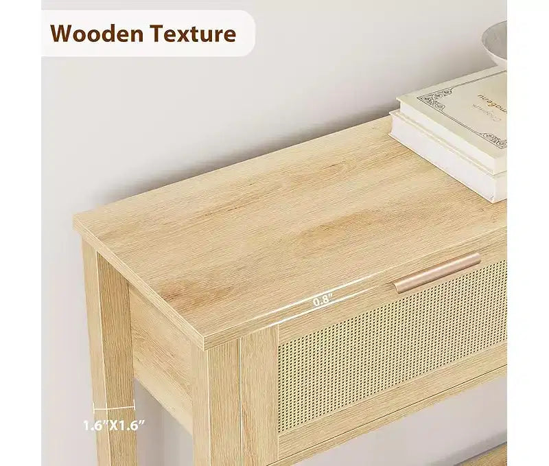 Console pour entrée, table d'entrée en rotin avec 2 tiroirs, table de canapé bohème à 2 niveaux avec rangement, table de couloir/hall d'entrée, mobilier de maison