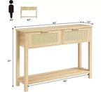 Console pour entrée, table d'entrée en rotin avec 2 tiroirs, table de canapé bohème à 2 niveaux avec rangement, table de couloir/hall d'entrée, mobilier de maison