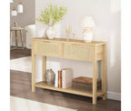 Console pour entrée, table d'entrée en rotin avec 2 tiroirs, table de canapé bohème à 2 niveaux avec rangement, table de couloir/hall d'entrée, mobilier de maison