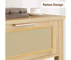 Console pour entrée, table d'entrée en rotin avec 2 tiroirs, table de canapé bohème à 2 niveaux avec rangement, table de couloir/hall d'entrée, mobilier de maison