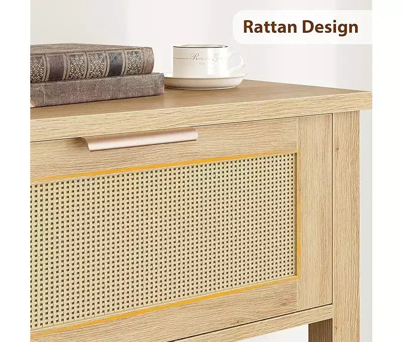 Console pour entrée, table d'entrée en rotin avec 2 tiroirs, table de canapé bohème à 2 niveaux avec rangement, table de couloir/hall d'entrée, mobilier de maison