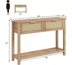 Console pour entrée, table d'entrée en rotin avec 2 tiroirs, table de canapé bohème à 2 niveaux avec rangement, table de couloir/hall d'entrée, mobilier de maison