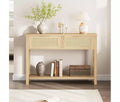 Console Table for Entryway, Rattan Entryway Table with 2 Drawers, 2 Tier Boho Sofa Table with Storage, Hallway Foyer Table Home Furniture