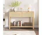 Console Table for Entryway, Rattan Entryway Table with 2 Drawers, 2 Tier Boho Sofa Table with Storage, Hallway Foyer Table Home Furniture