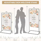 Support de panneau de bienvenue de mariage, réglable, équipé de 4 sangles artificielles, support de plan de table portable, adapté à l'entrée de fête, noir