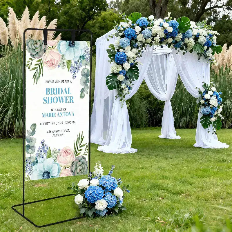 Support de panneau de bienvenue de mariage, réglable, équipé de 4 sangles artificielles, support de plan de table portable, adapté à l'entrée de fête, noir