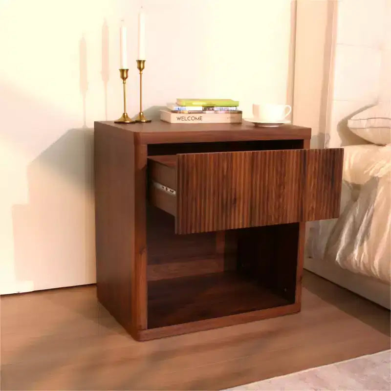Table de chevet moderne du milieu du siècle avec tiroir – Table de nuit en MDF pour chambre à coucher