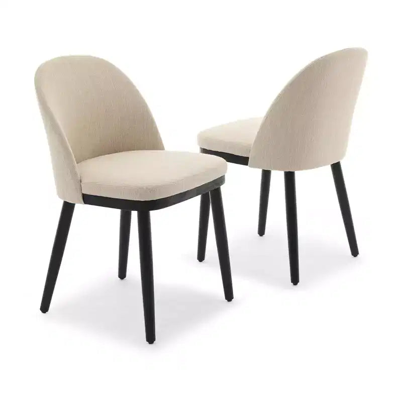 Set of 2 Beige Upholstered Dining Chairs C Modern Fabric Kitchen Chairs with Wood Legs, Deep Seat & Back Support for Dining Room,Restaurant,or Cafe