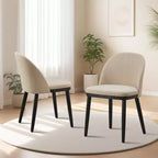 Lot de 2 chaises de salle à manger en tissu beige avec pieds en bois – Assise profonde et support dorsal