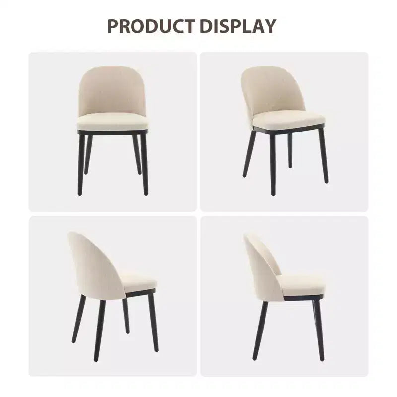 Lot de 2 chaises de salle à manger en tissu beige avec pieds en bois – Assise profonde et support dorsal