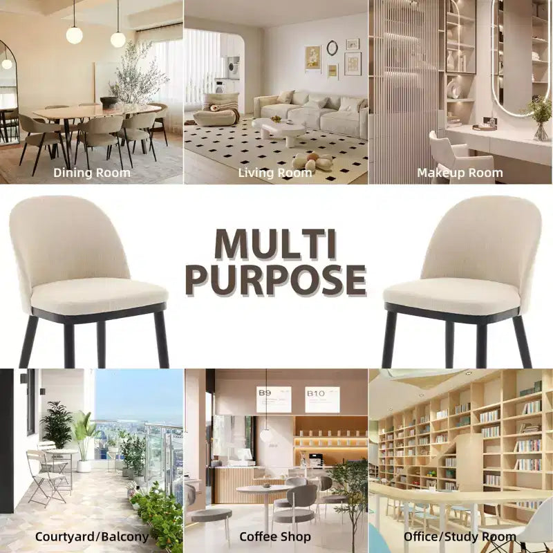 Lot de 2 chaises de salle à manger en tissu beige avec pieds en bois – Assise profonde et support dorsal