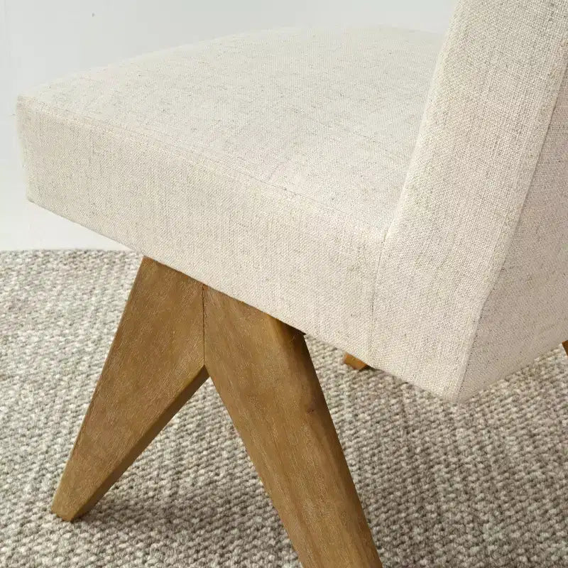 Lot de 2 chaises de salle à manger sans accoudoirs en lin avec pieds inclinés en bois d'hévéa