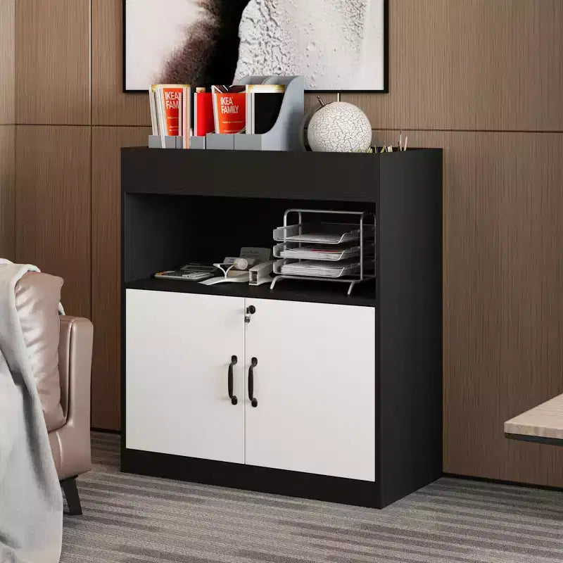 Famapy Modern Office Storage Cabinet Lockable Storage Unit Adjustable Shelf Home Office Organizer Cabinet Black and Whte Design