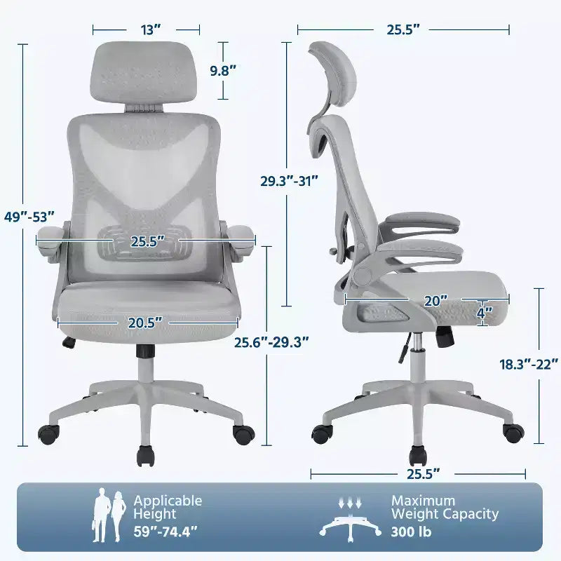 Chaise de bureau ergonomique en maille avec accoudoirs – Chaise d'ordinateur ergonomique