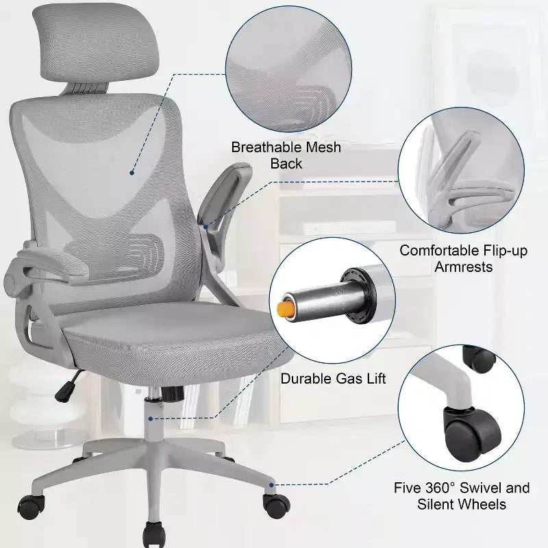 Chaise de bureau ergonomique en maille avec accoudoirs – Chaise d'ordinateur ergonomique