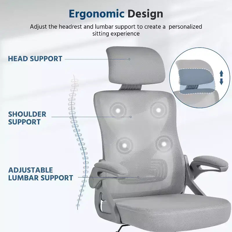 Chaise de bureau ergonomique en maille avec accoudoirs – Chaise d'ordinateur ergonomique