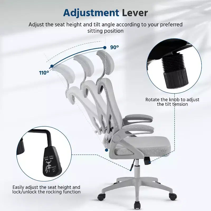 Chaise de bureau ergonomique en maille avec accoudoirs – Chaise d'ordinateur ergonomique