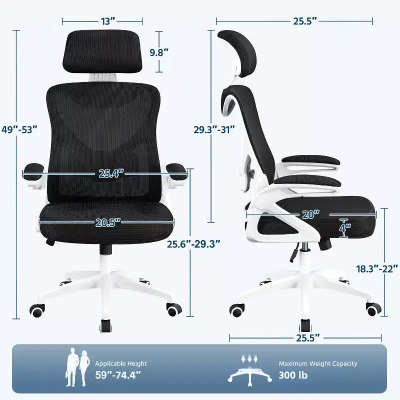 Chaise de bureau ergonomique en maille avec accoudoirs – Chaise d'ordinateur ergonomique