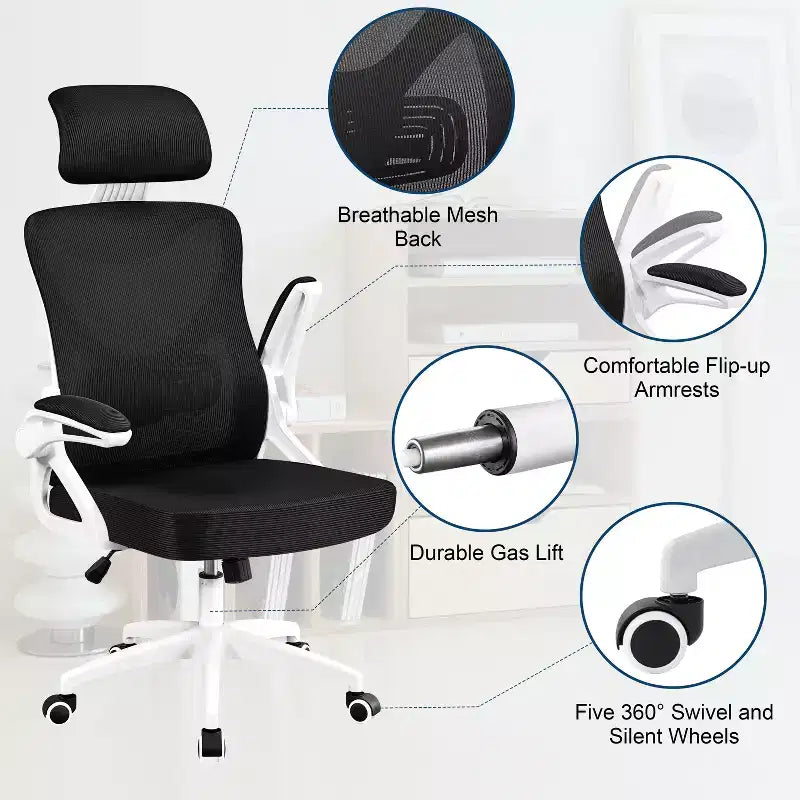 Chaise de bureau ergonomique en maille avec accoudoirs – Chaise d'ordinateur ergonomique