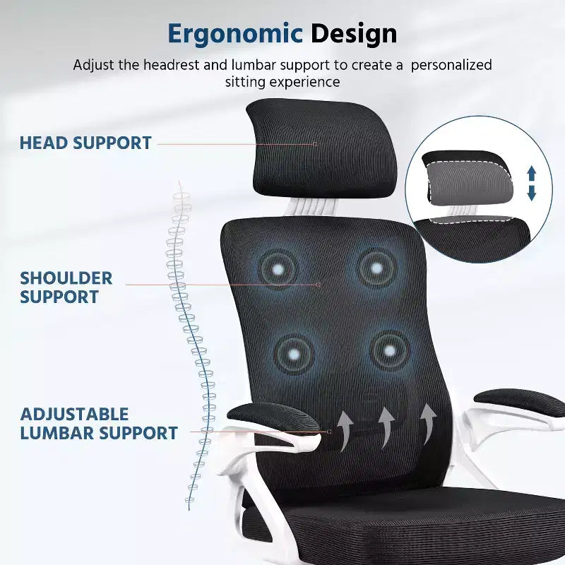 Chaise de bureau ergonomique en maille avec accoudoirs – Chaise d'ordinateur ergonomique