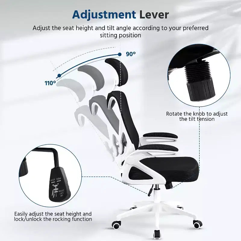 Chaise de bureau ergonomique en maille avec accoudoirs – Chaise d'ordinateur ergonomique