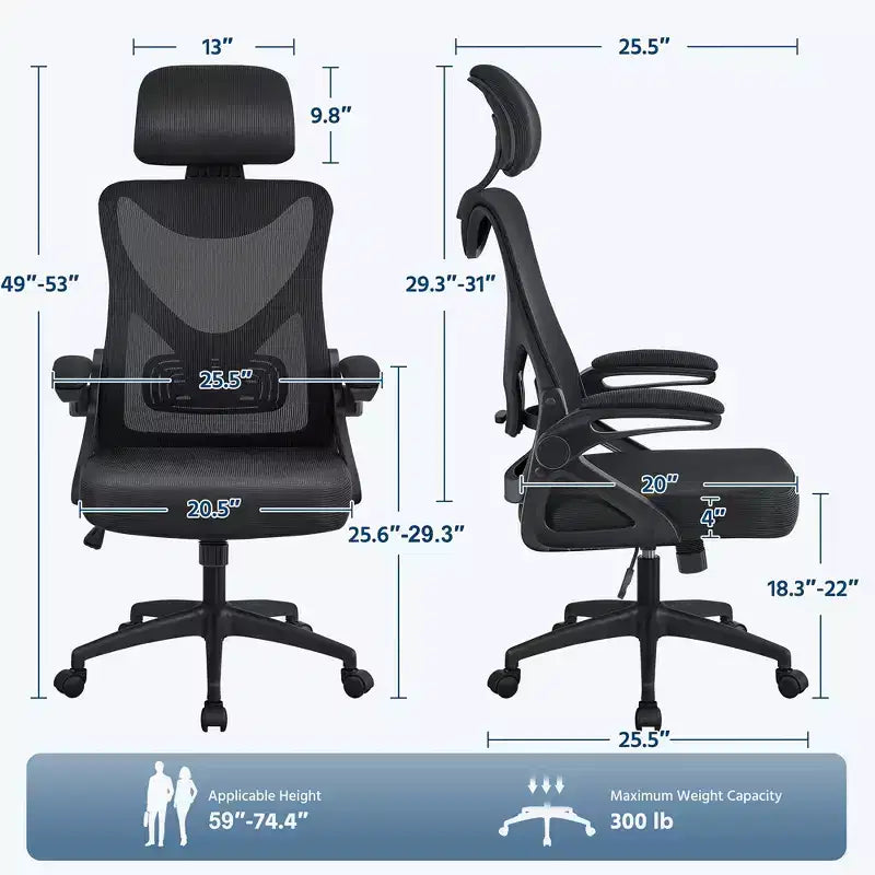 Chaise de bureau ergonomique en maille avec accoudoirs – Chaise d'ordinateur ergonomique