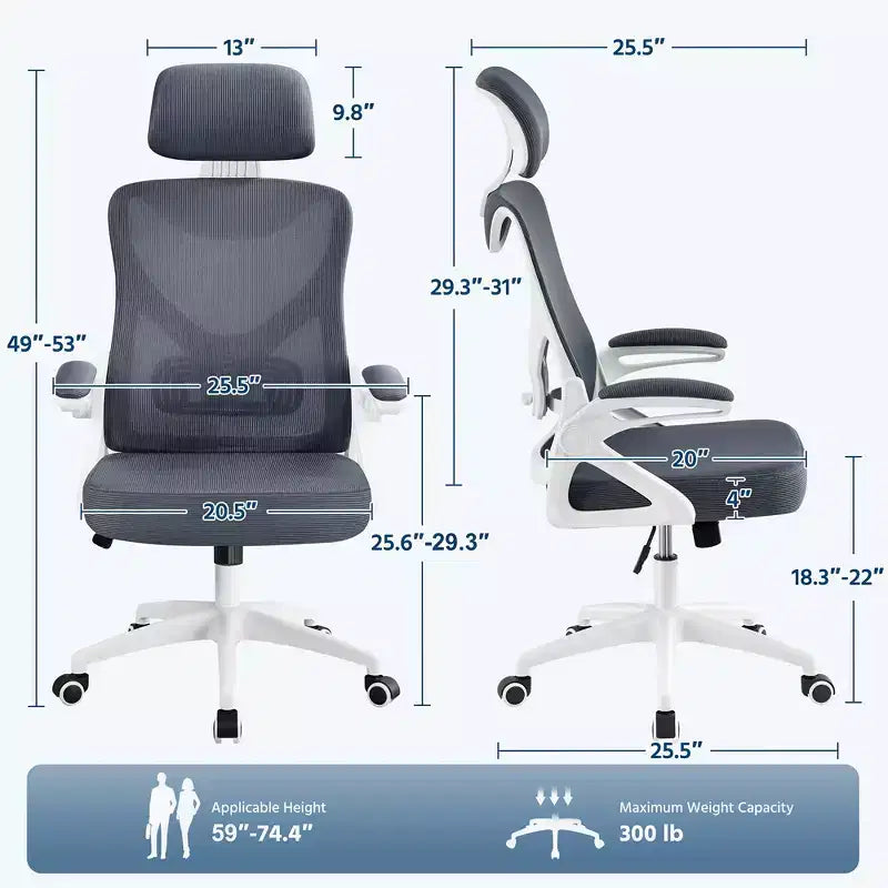 Chaise de bureau ergonomique en maille avec accoudoirs – Chaise d'ordinateur ergonomique
