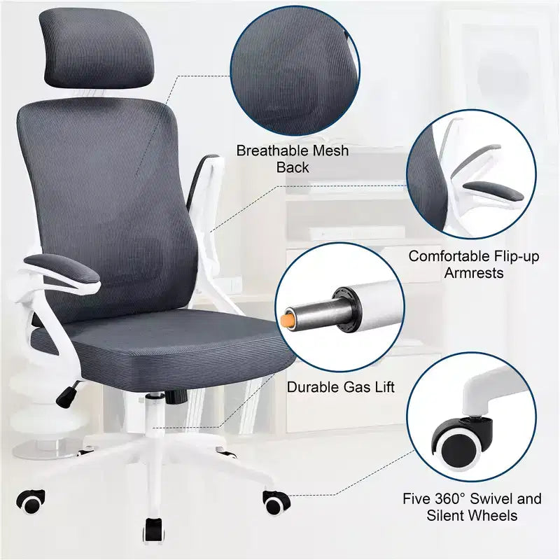 Chaise de bureau ergonomique en maille avec accoudoirs – Chaise d'ordinateur ergonomique