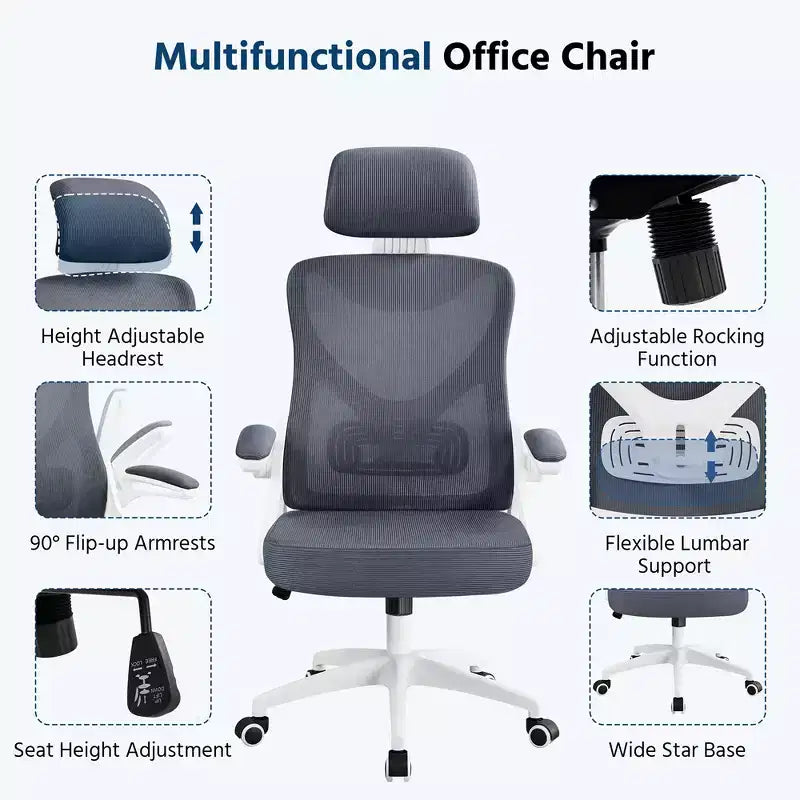 Chaise de bureau ergonomique en maille avec accoudoirs – Chaise d'ordinateur ergonomique