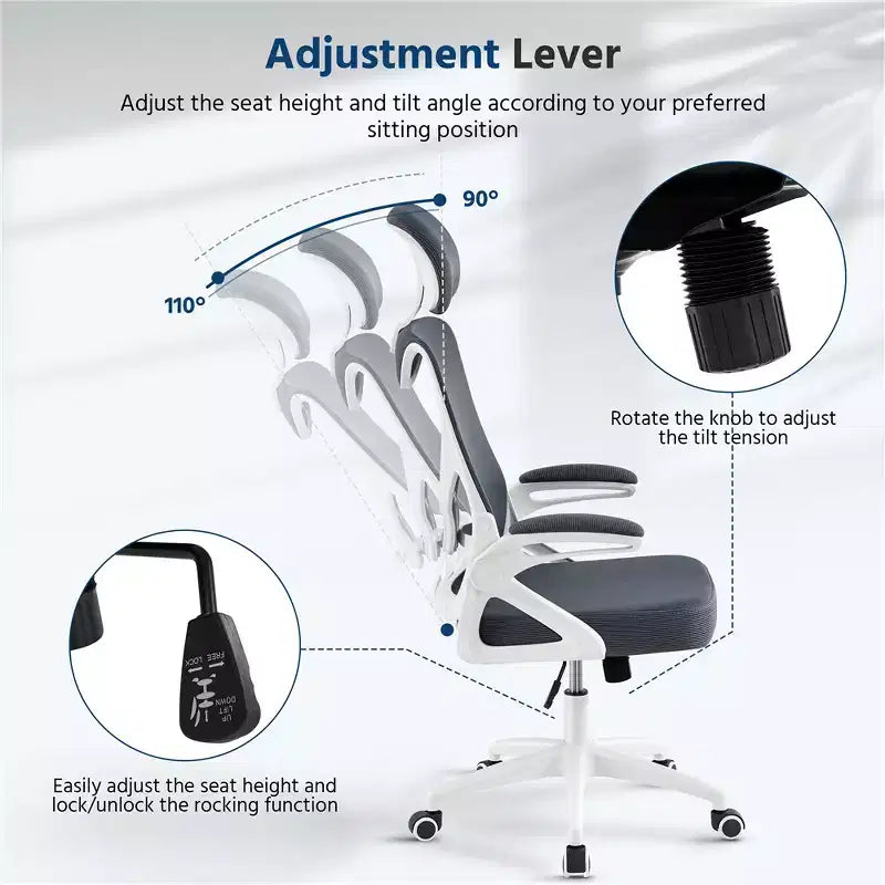 Chaise de bureau ergonomique en maille avec accoudoirs – Chaise d'ordinateur ergonomique
