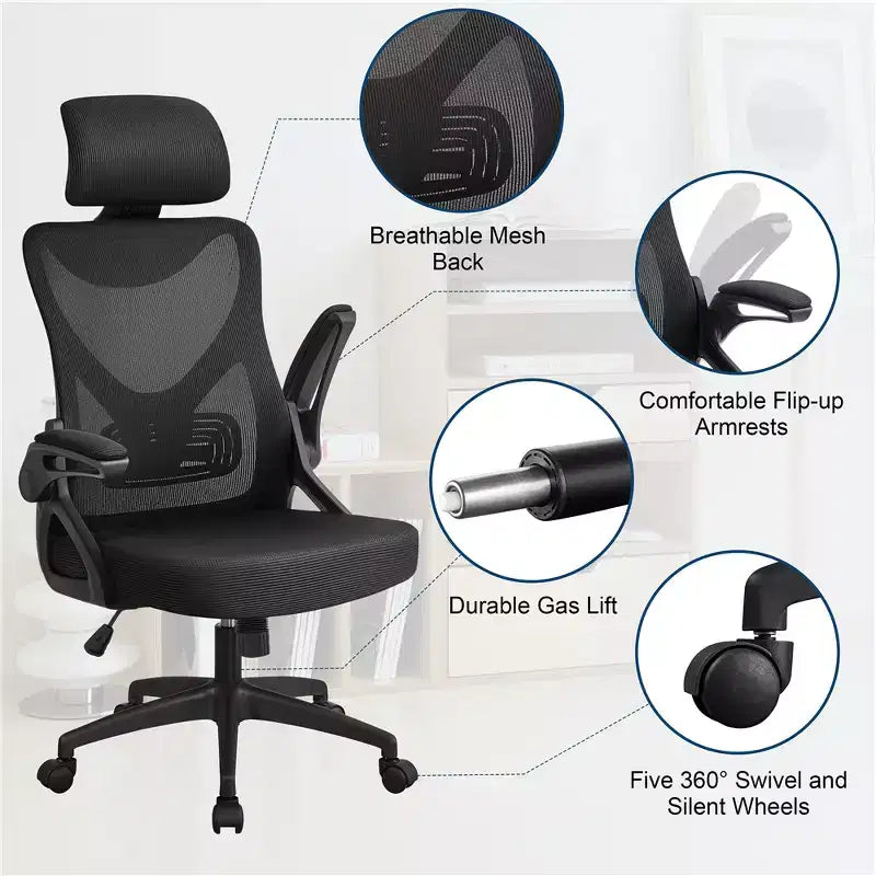Chaise de bureau ergonomique en maille avec accoudoirs – Chaise d'ordinateur ergonomique