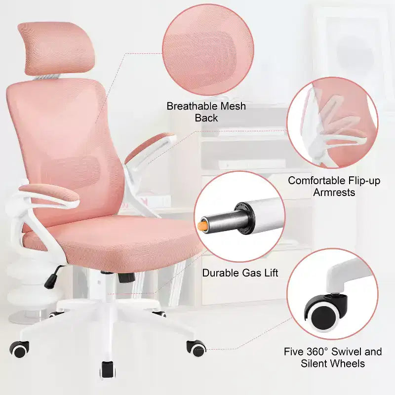 Chaise de bureau ergonomique en maille avec accoudoirs – Chaise d'ordinateur ergonomique