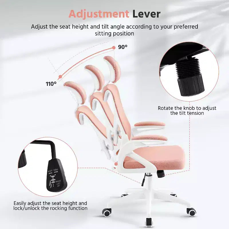 Chaise de bureau ergonomique en maille avec accoudoirs – Chaise d'ordinateur ergonomique